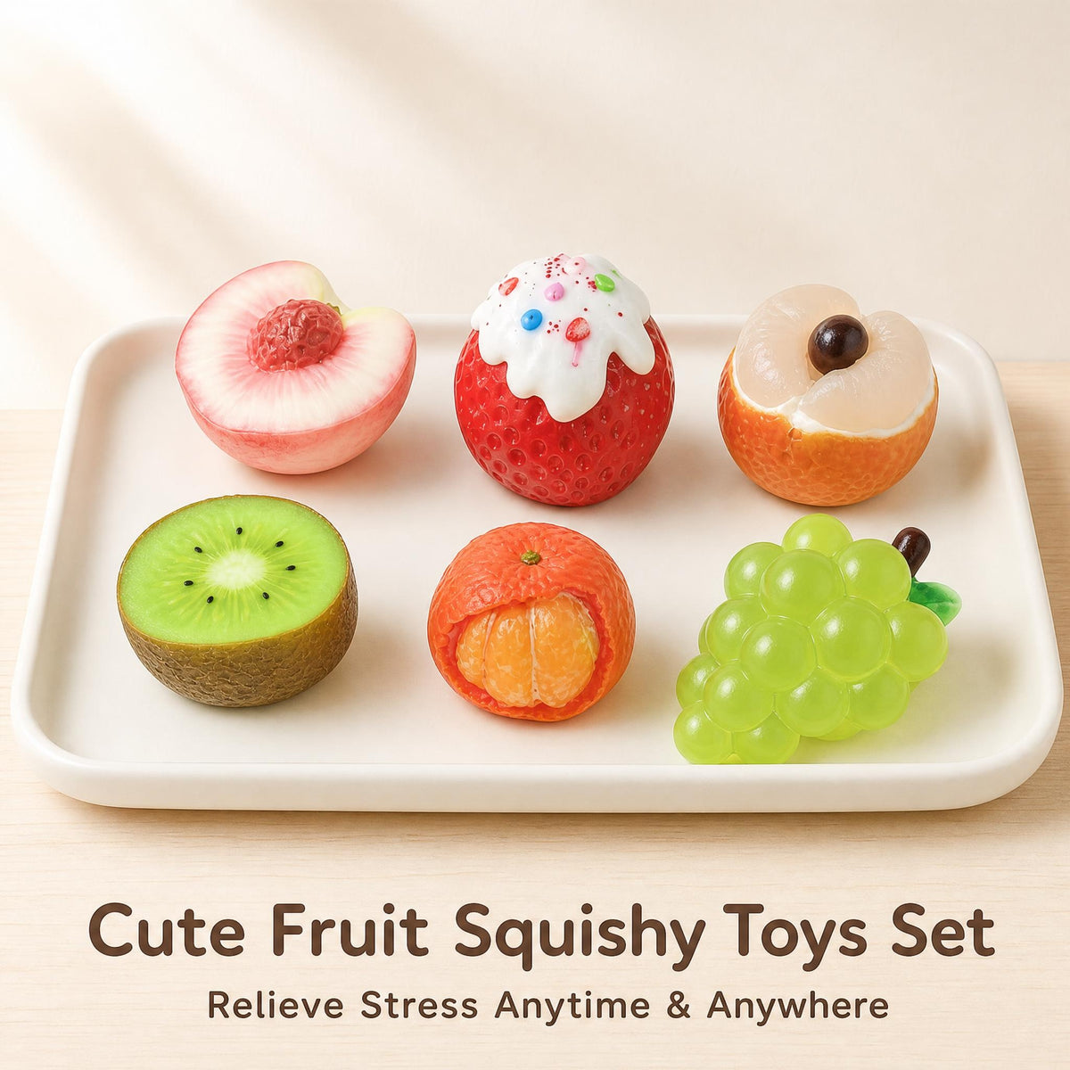 Fruit Squishy Toy – Cute Fruit-Shaped Quick-Rebound Stress Relief Squeeze Toy (6 Kinds)