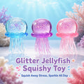 Jellyfish Squishy Toy – Sparkling Glitter-Filled Quick-Rebound Stress Relief Squeeze Toy (Blue / Purple / Pink)
