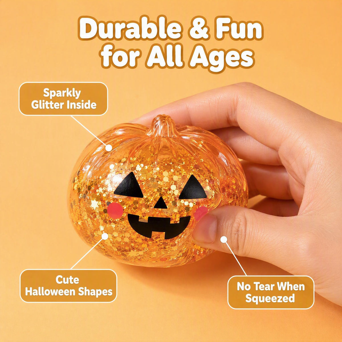 Halloween Sparkle Pumpkin Squishy Toy – Glitter-Filled Sensory Fidget for Stress Relief