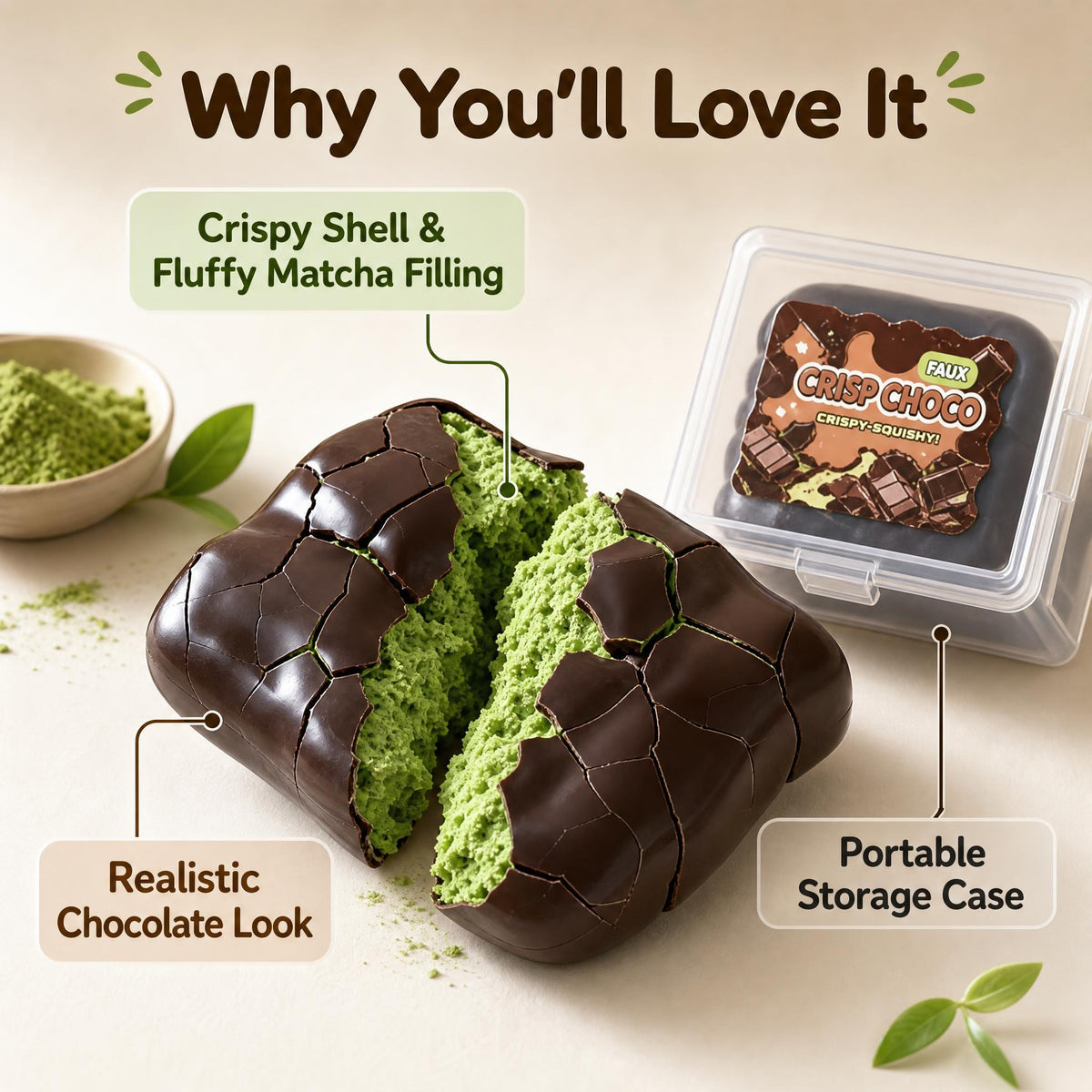 Crispy Chocolate Squishy Toy – Crackling-Shell Chocolate-Bar Shaped Stress Relief Squeeze Toy in Plastic Gift Box