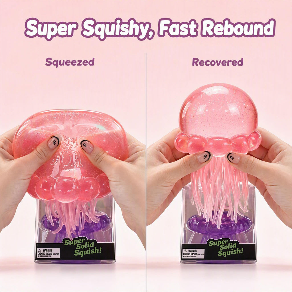 Jellyfish Squishy Toy – Sparkling Glitter-Filled Quick-Rebound Stress Relief Squeeze Toy (Blue / Purple / Pink)