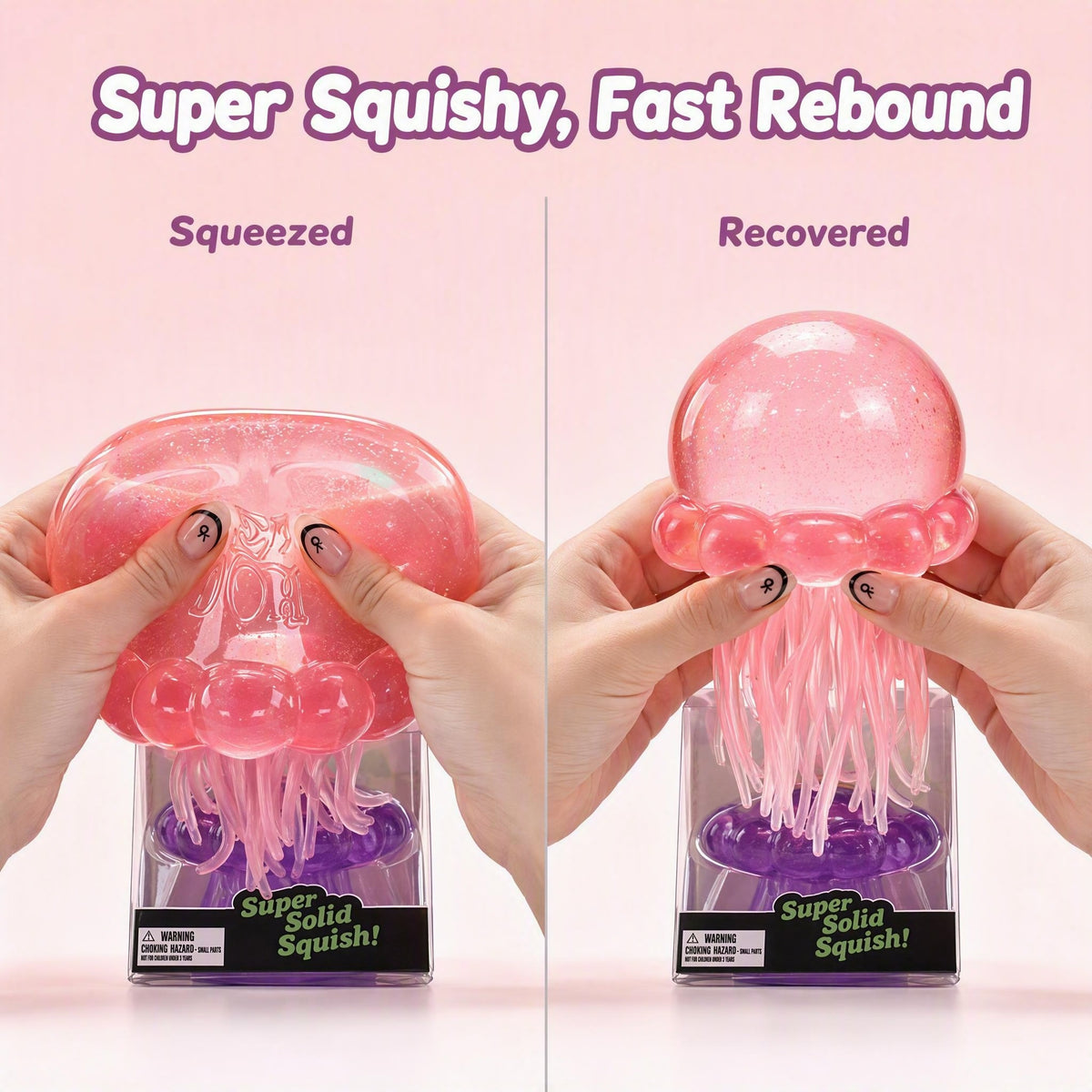 Jellyfish Squishy Toy – Sparkling Glitter-Filled Quick-Rebound Stress Relief Squeeze Toy (Blue / Purple / Pink)