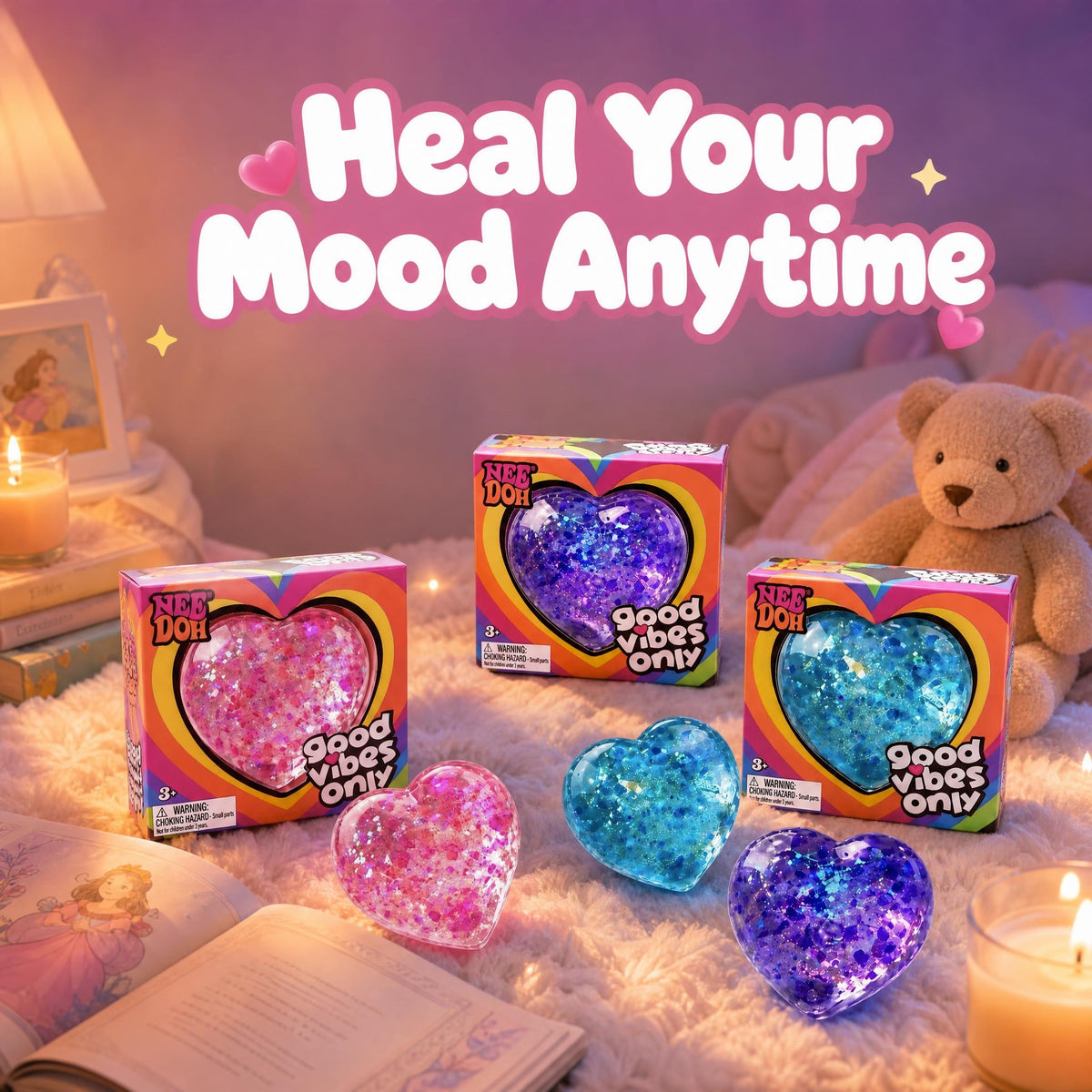 Heart Glitter Burst Squishy Toy – Sparkly Slow-Rise Fidget for Stress Relief