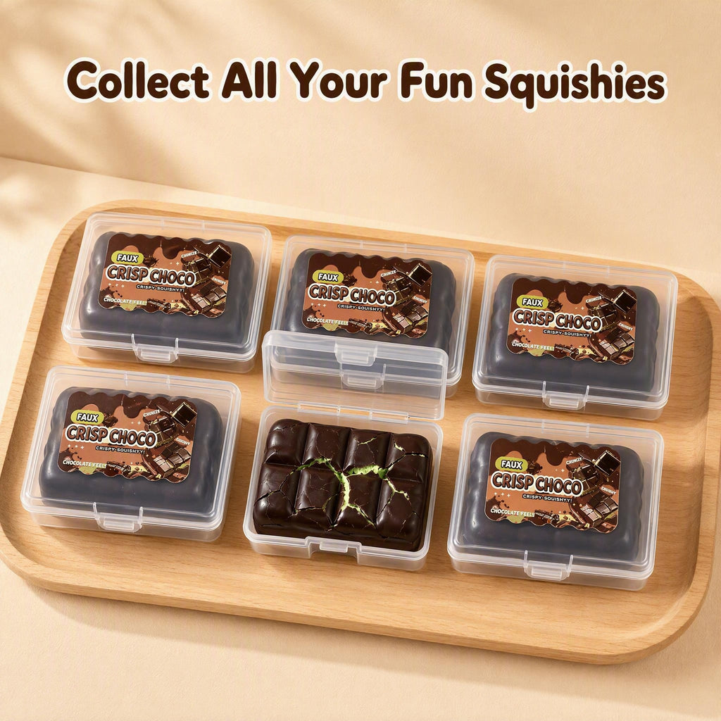 Crispy Chocolate Squishy Toy – Crackling-Shell Chocolate-Bar Shaped Stress Relief Squeeze Toy in Plastic Gift Box