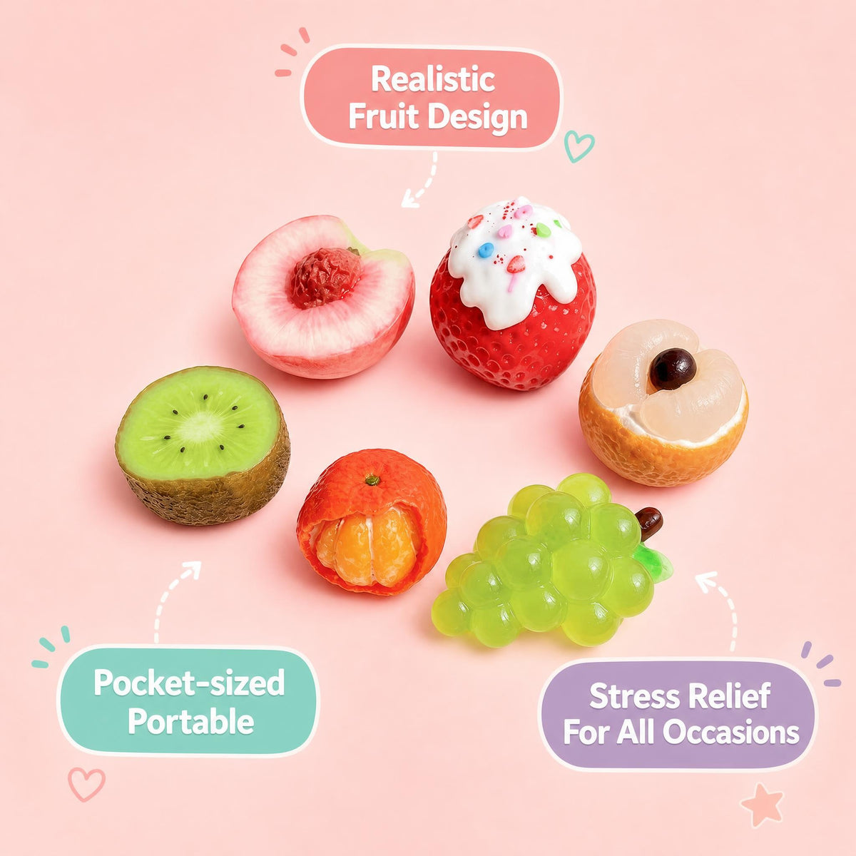 Fruit Squishy Toy – Cute Fruit-Shaped Quick-Rebound Stress Relief Squeeze Toy (6 Kinds)