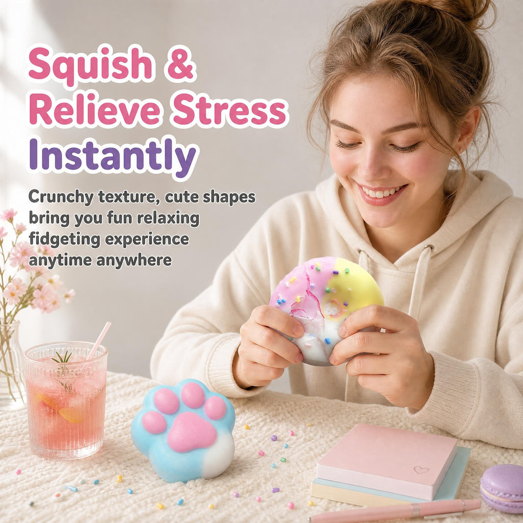 Crispy Donut Squishy Toy – Crackling-Shell Dessert Squeeze Toy (Donut or Cat Paw Style)