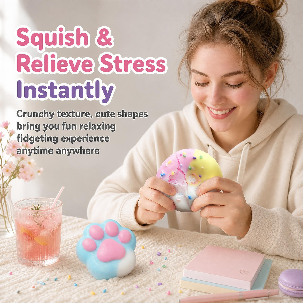 Crispy Donut Squishy Toy – Crackling-Shell Dessert Squeeze Toy (Donut or Cat Paw Style)