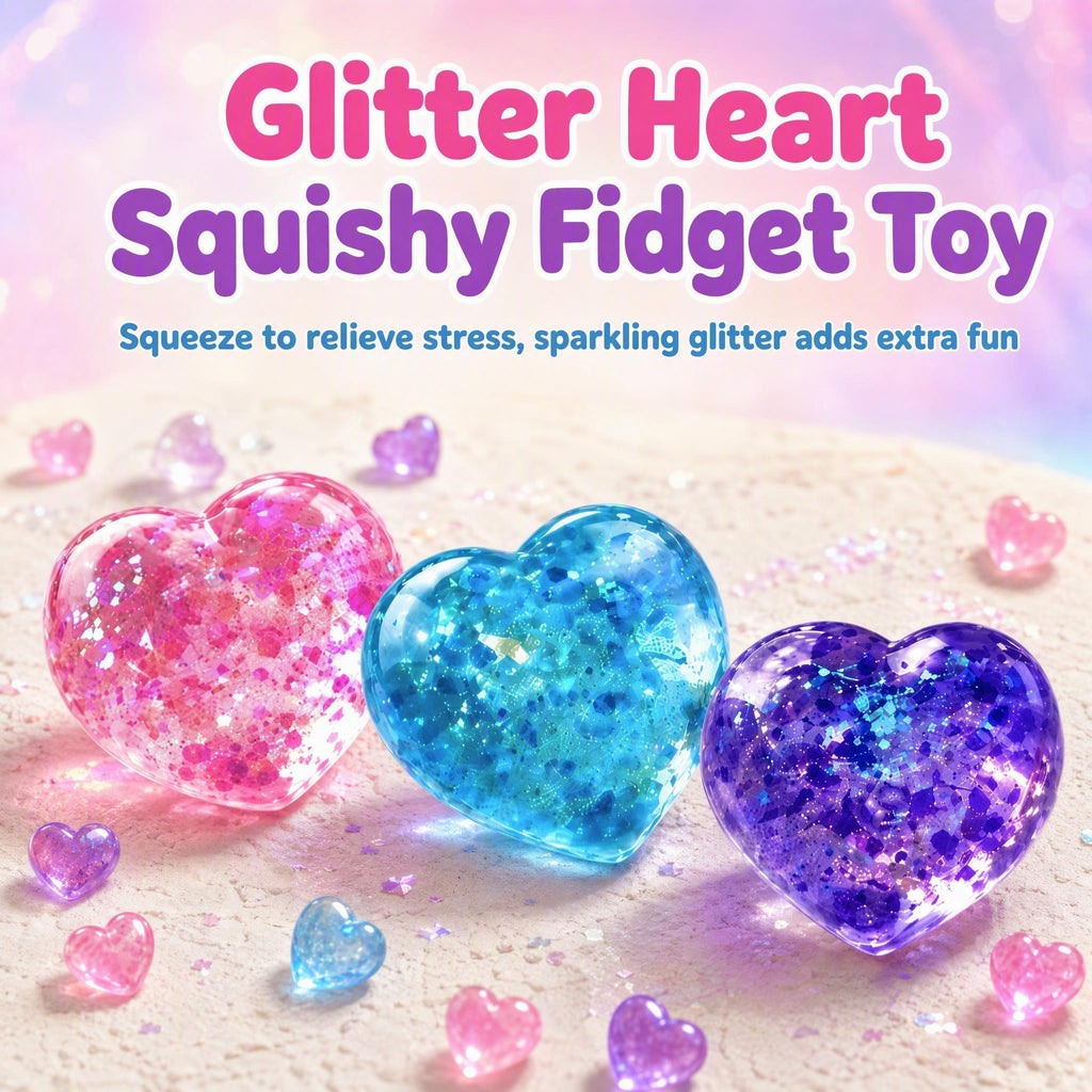 Heart Glitter Burst Squishy Toy – Sparkly Slow-Rise Fidget for Stress Relief