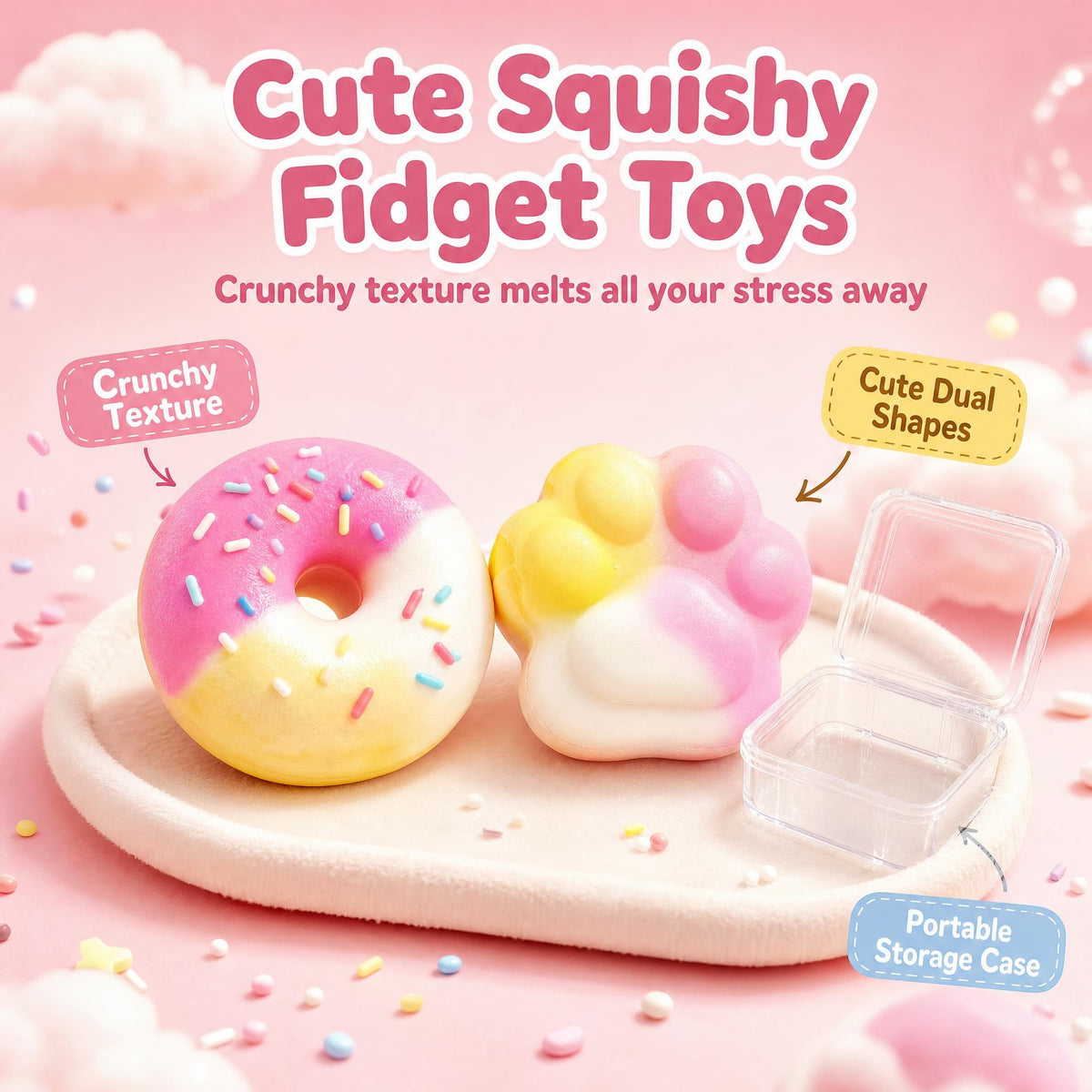 Crispy Donut Squishy Toy – Crackling-Shell Dessert Squeeze Toy (Donut or Cat Paw Style)