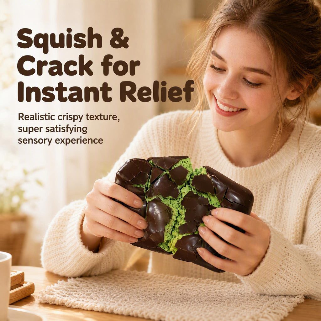Crispy Chocolate Squishy Toy – Crackling-Shell Chocolate-Bar Shaped Stress Relief Squeeze Toy in Plastic Gift Box